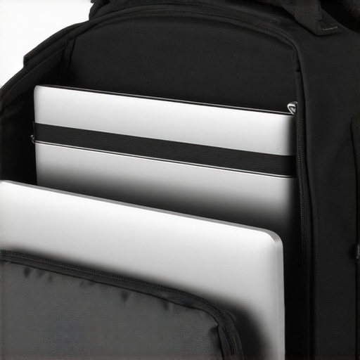 Close up of a backpack with two laptops organized by weight closest to the spine for better ergonomics.