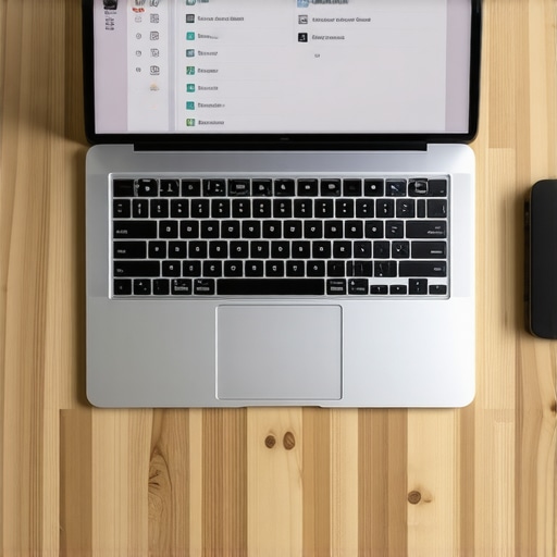A laptop on a wooden desk showing system optimization settings on screen to speed up performance.