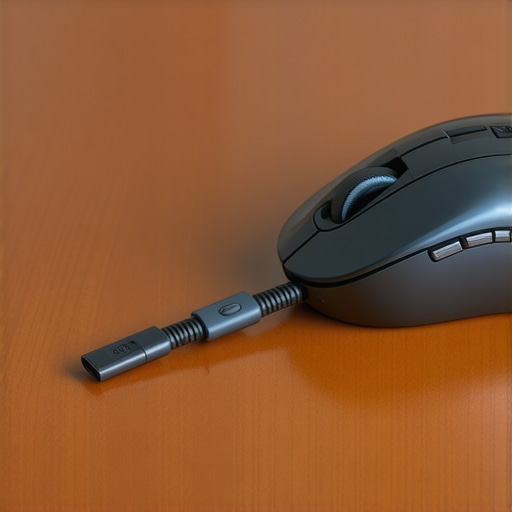 A USB extension cable bringing a wireless mouse dongle closer to the mouse to reduce signal interference.