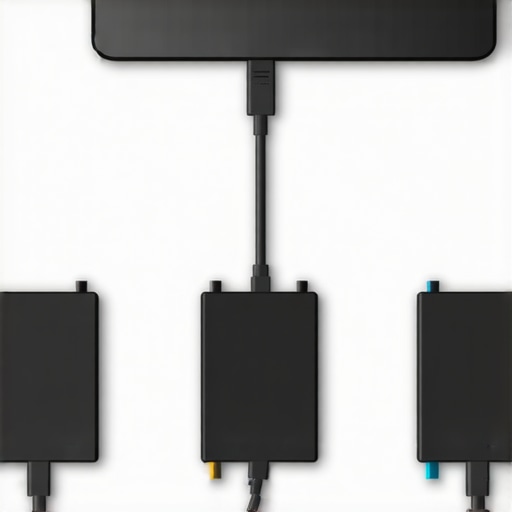 Top-down view of organized external SSDs connected to an editing laptop with a clear folder structure.