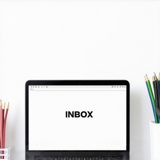 A minimalist laptop desktop setup with an INBOX folder for digital organization.