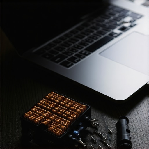 A specialized screwdriver kit shown next to an opened laptop for hardware maintenance.