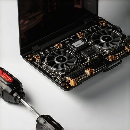 Precision Tools for Laptop Maintenance A precision screwdriver set next to the internal components of a high-performance laptop.
