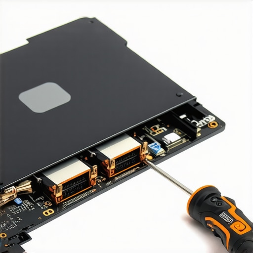 High-quality precision screwdriver kit next to an open laptop for hardware maintenance.