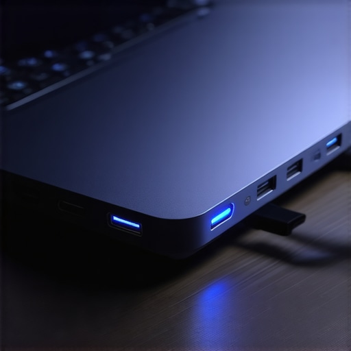Close-up of a high-quality GaN charger and braided USB-C cable powering a modern laptop