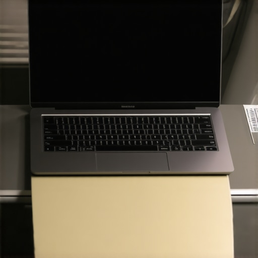Premium Laptop Screen with Privacy Filter on Commuter Train A laptop screen showing the difference between a matte panel and a glossy display paired with a privacy filter on a train tray table.