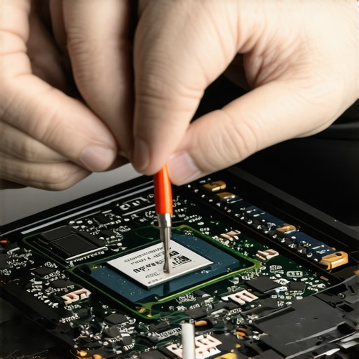 Close up of laptop internal maintenance with thermal paste application on an SSD