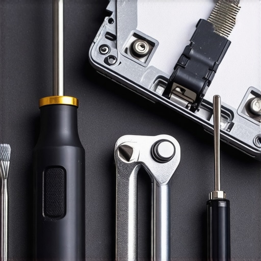 A precision toolkit and synthetic oil being used to maintain a laptop hinge to prevent mechanical failure.
