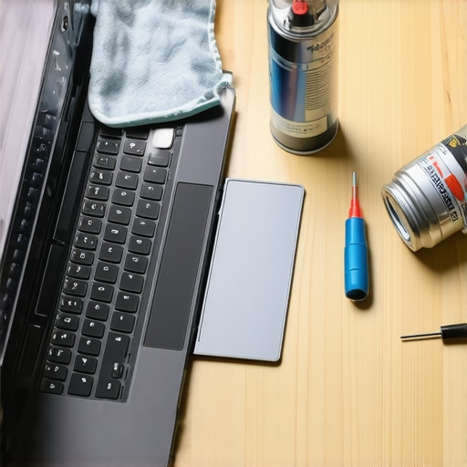 Professional Laptop Maintenance Essentials Close-up of laptop cleaning and maintenance tools on a desk