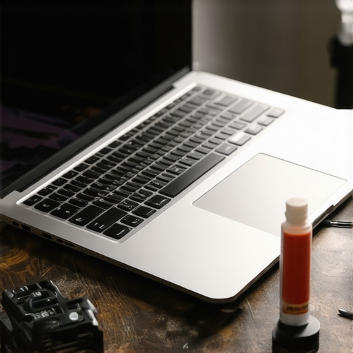 A precision tool kit and thermal paste sitting next to an open business workstation for maintenance.