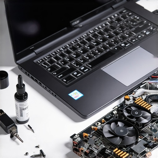 Close-up of laptop internal cooling system and thermal maintenance tools on a technician desk