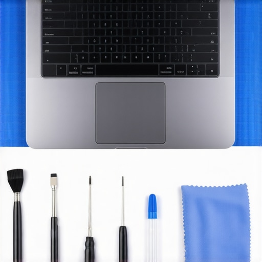 A laptop being repaired with professional tools on an anti-static mat