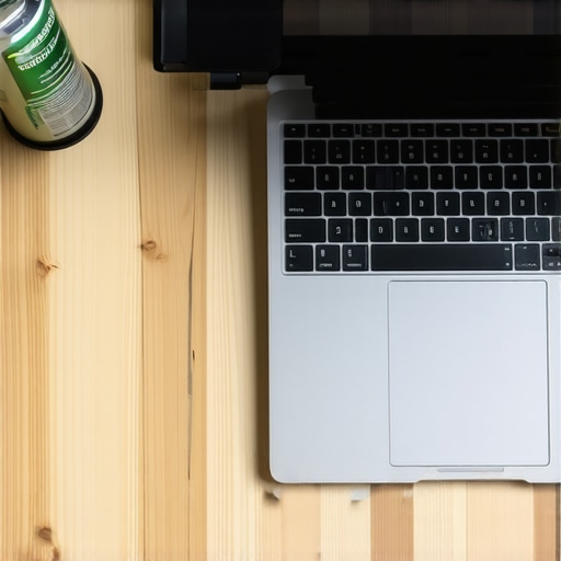 A clean workstation featuring a laptop on a stand with maintenance tools