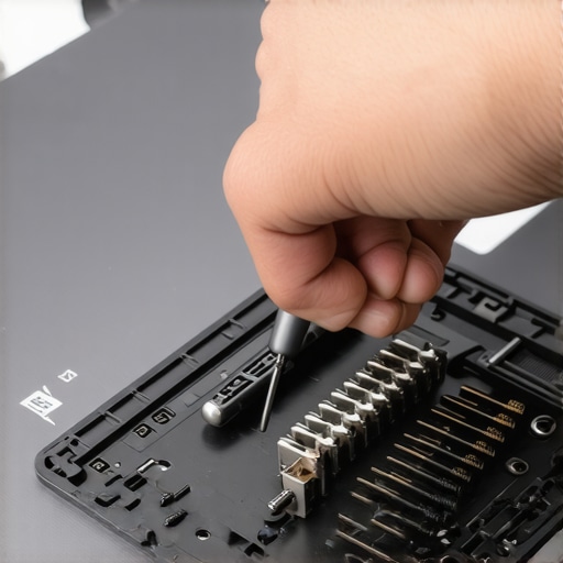 Close up of precision tools being used to maintain a high end laptop on an anti static mat