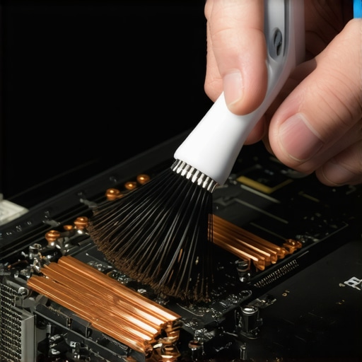 Close-up of cleaning dust from a laptop heatsink and fan