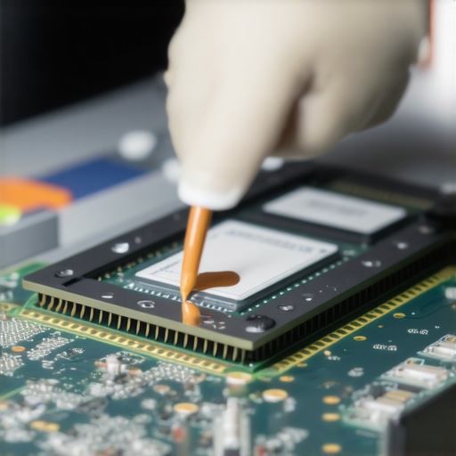 Professional Laptop Thermal Paste Application Close-up of thermal paste being applied to a laptop CPU for maintenance