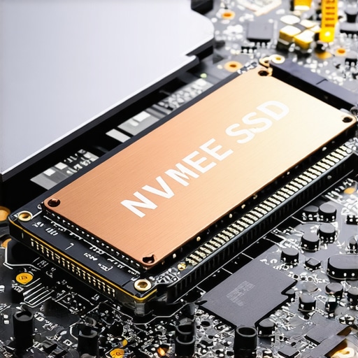 A close-up of a high-performance SSD with a heatsink being installed in a professional business laptop.