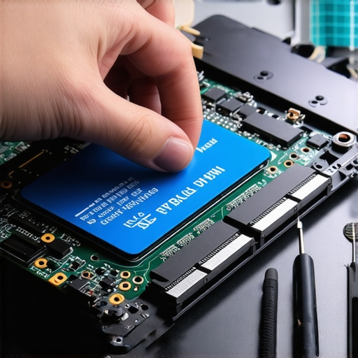 Professional SSD Thermal Maintenance Applying a thermal pad to a laptop SSD to prevent overheating and data loss.
