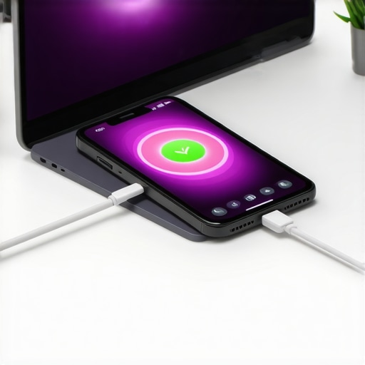 A smartphone mounted on a laptop acting as a high-quality webcam with a wired connection.