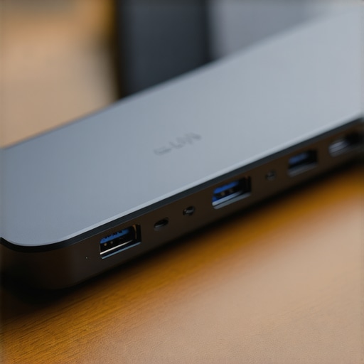 A high-quality USB-C hub with multiple cables on a clean workspace