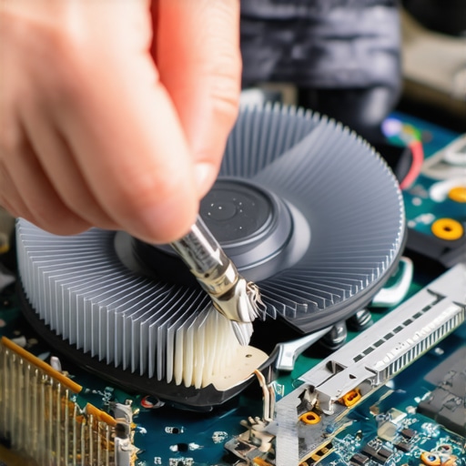 Professional laptop internal maintenance and cleaning Hands cleaning a laptop fan with a brush and precision tools