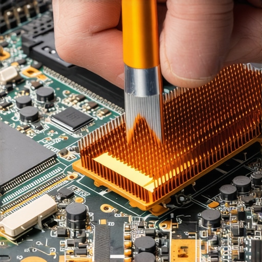 A technician applying thermal paste to a laptop CPU to improve cooling efficiency and reduce fan noise.