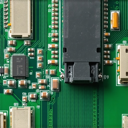 Close-up of a non-standard laptop SSD slot and proprietary power connector on a motherboard