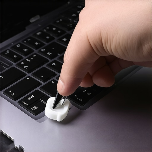 Removing a sticky laptop keycap A macro view of a laptop keycap being removed for cleaning