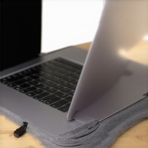 A laptop being slid into a padded protective sleeve for safe storage