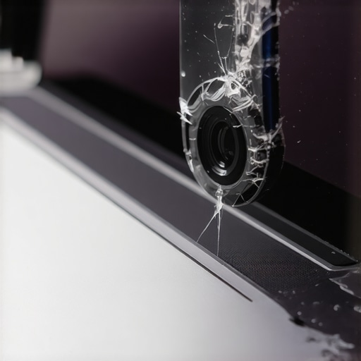 Cracked laptop screen caused by a thick metal camera cover