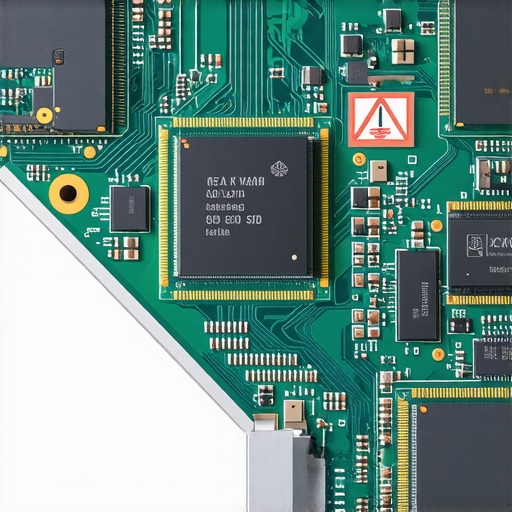 Close-up of a modern laptop motherboard with soldered RAM and storage components.