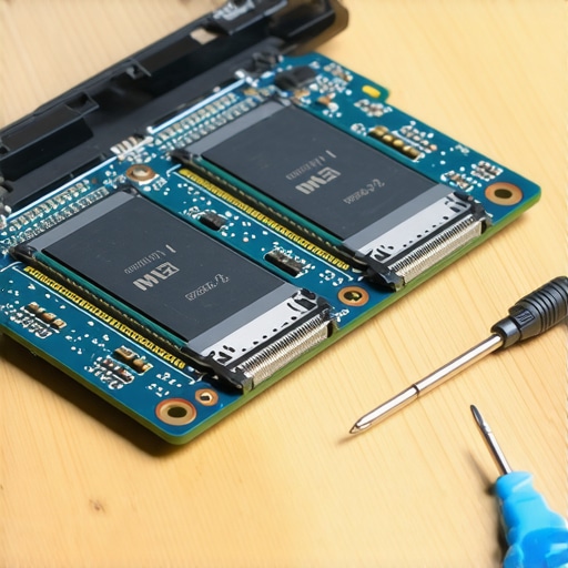 A detailed view of a laptop motherboard with open RAM and SSD slots for easy hardware upgrades.