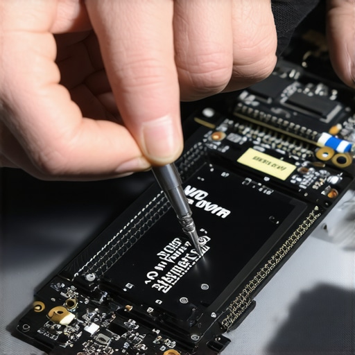 Close-up of hands installing a new SSD into a laptop motherboard for better performance.