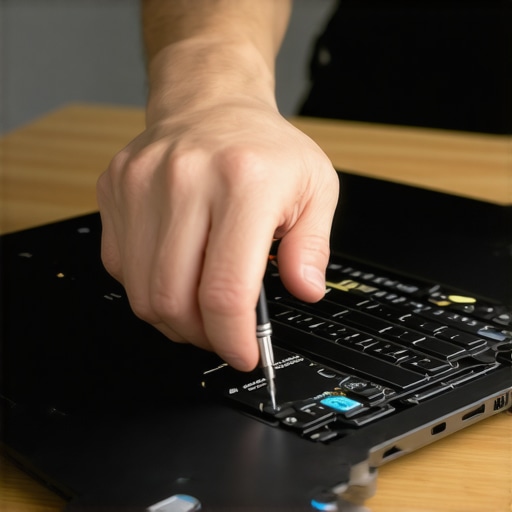 A person opening a refurbished laptop to upgrade internal components.