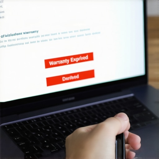 A laptop screen showing an expired warranty status during a serial number check.
